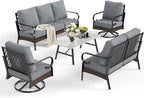 5 Piece Metal Outdoor Patio Furniture Set, Patio Conversation Sets 1 3-Seater Sofa, 2-Seater Sofa, 2 Swivel Sofa with 5.75" Thick Cushion & Coffee Table Black Backyard Furniture, Gray