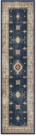 RUGGABLE Washable Vintage Runner Rug – Verena Sapphire 2.5x10, Stain-Resistant, Non-Slip Hallway Runner – Machine Washable Rug for Hallway, Entryway, Living Room & Kitchen–with Standard Pad