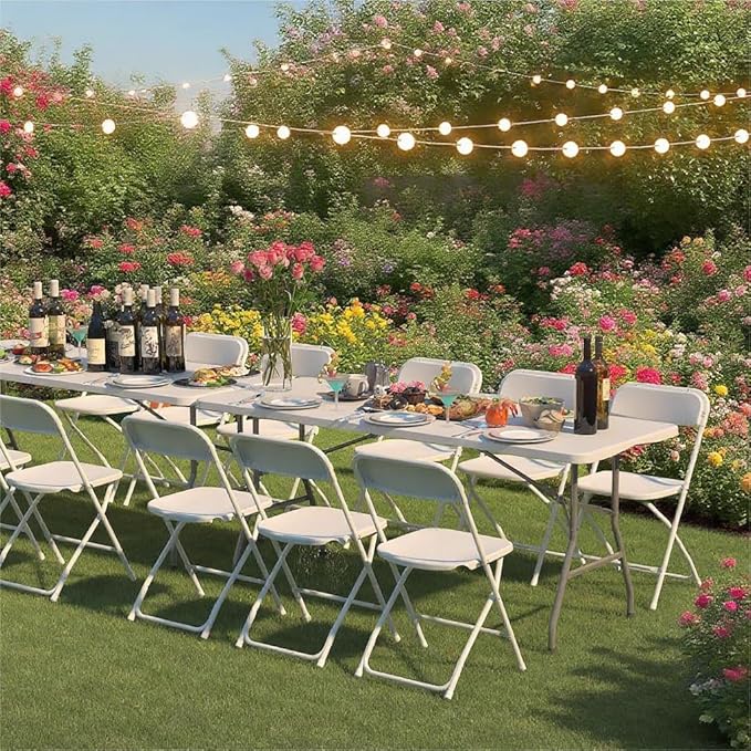 100 Pack Plastic White Folding Chairs, Portable Stackable Commercial Party Folding Chairs with Steel Frame 350lbs for Home Office Outdoor Indoor Office Wedding Party Event