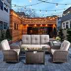 HUMMUH 5-Piece Patio Furniture Set with Fire Pit,Wicker Outdoor Swivel Rocker Chairs Patio Sofa for Backyard,Poolside,Deck