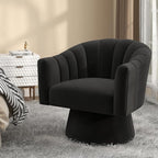 Swivel Accent Chair,Upholstered Velvet 360° Swivel Barrel Chair for Living Room Overstuffed Bouncle Reading Chair Round Armchair for Bedroom,Vanity,Office(Black)