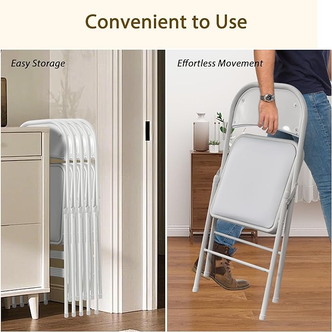 Folding Chairs 50 Pack with Padded Cushion and Back, White Portable Heavy Duty Metal Frame Commercial Seat with 330-LBS Capacity for Indoor Outdoor Office Party Events Kitchen Wedding