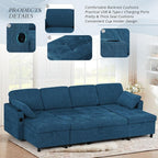 110" Sectional Pull Out Sofa Bed with Adjustable Backrests, U-Shaped Sleeper Sofa with USB Ports, Upholstered Reversible Couch with Cup Holder & Storage Space for Living Room, House, Blue