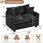 50" Loveseat Sofa Cloud Couch Small | Mini Chenille Love Seat Couches with 2 Pillows | 27.16" Deep Seat for Small Spaces Bedroom Dorm Apartment | Black