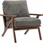 Wahson Mid Century Chair, Upholstered Accent Armchair, with Wood Frame and Canvas Cushions, Leisure Slipper Chair for Living Room/Bedroom, Grey