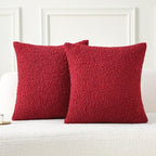 FUTEI Christmas Maroon Red Throw Pillow Covers 24x24 Inch Set of 2,Furry Faux Fur Teddy Boucle Textured Cushion Covers,Soft Fluffy European Pillow Shams,Home Decor for Couch Bed Living Room Car