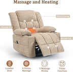 360° Rotating Adult Rocking Recliner, Baby Room Glider with Massage and Heating Functions, Rocking Chair with Cup Holder, Manual Recliner for Living and Bedroom (Fabric, Khaki)