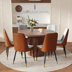Round Dining Table Set for 6 with Two Storage, 47" Round Dining Table with 6 PU Leather Chairs, 7 Piece Kitchen Table Chairs Set of 6 with 1.7” Thick Wood Top, Roman Column Pedestal, Space-Saving