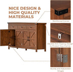 63" Sideboard Buffet Cabinet with Storage, Coffee Bar with 3 Drawers and 4 Barn Doors, Long Wider Storage Cabinet Modern Farmhouse, Cherry Wood, for Kitchen, Dining Room, Living Room