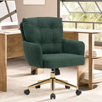 Plush Fabric Office Chair, Comfy Home Office Desk Chairs with Lumbar Support, Modern Plush Fabric Desk Chair Gold Legs Swivel Task Chair for Home Office, Bedroom, Study, Green Upgraded Version