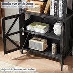 5 Tier Bookshelf 70" Tall Bookcase with Barn Doors,Large Farmhouse Display Book Shelf with Adjustable Shelves and Storage Cabinet， Wood Bookshelves for Living Room,Kitchen,Antique Black(2PCS)