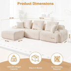 118" Modular Sectional Sofa, Cloud Sectional Couch with Deep Seat, Modern Modular Sofa with L Shaped Comfy Cloud Upholstered Boneless Couches for Living Room Bedroom, White