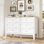 6 Drawers White Dresser for Bedroom, 47" Wide Wood Modern Chest of Drawers, Shaker Style, Modular Dresser TV Stand for Bedroom, Living Room, Hallway (White)