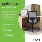HON Ignition 2.0 Mid Back Task Chair, Standard Synchro-Tilt Control, Office Chair with Lumbar Support, Height and Width Adjustable Arms, Black Frame, Frost
