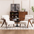 Mid-Century Modern Accent Chair Set of 2 with Solid Wood Frame，Upholstered Chenille Living Room Arm Chairs with Pillow for Bedroom, Living Room, Reading Room, Balcony, Beige