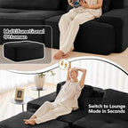115.3” Black Boneless Couches for Living Room, Modular Sectional Sofa with L-Shape Chaise, 3 Seater Comfy Upholstered Deep Seat Corduroy Fabric Cloud Couch No Assembly, Anti-Slip Design
