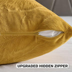 FUTEI Golden Yellow Velvet Throw Pillow Covers 24x24 Inch Set of 2,Soft Embossed Leaf-Relief Textured European Cushion Cases,Natural Home Decor for Couch Living Room