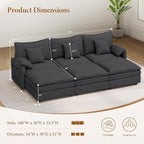 Vesgantti 108" Sectional Sleeper Sofa, 6-Seater Oversized Modular Cloud Couch with Movable Ottoman, Corduroy Large Sofa Bed Convertible Deep Seat Couches for Living Room, Bedroom and Apartment, Gray