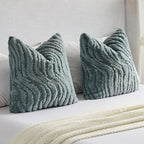 FUTEI Blue Decorative Throw Pillow Covers 24x24 Inch Set of 2,Soft Faux Fur Geometric Shapes Texture European Cushion Case,Boho Home Decor for Couch Bed Living Room