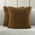 FUTEI Brown Decorative Throw Pillow Covers 20x20 Inch Set of 2,Soft Fluffy Faux Wool Fur Boucle Textured Cushion Case,Modern Home Decor for Couch Bed Living Room Office