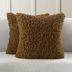 FUTEI Brown Decorative Throw Pillow Covers 24x24 Inch Set of 2,Soft Fluffy Faux Wool Fur Boucle Textured European Cushion Case,Modern Home Decor for Couch Bed Living Room Office