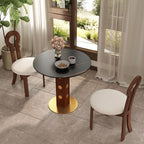 Sintered Stone Office Table and Chair Set - 33.5" Round Table for Small Offices (Red Leg and Black Top, 1 Table and 2 Chairs)