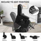EDILLY Extra Large Power Lift Recliner Chairs for Elderly,Infinite Position Lay Flat Dual Motor Recliners Chair, with Heating and Massage, Breathable Leather,USB Ports and Remote Control(Black)