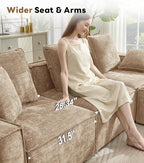 WILLOVE Modular Sectional Sofa Set, Chenille Cloud Couch with Wide Armrests & 8 Pillows, Deep Seat Couches for Living Room, 2+4-Seater Khaki