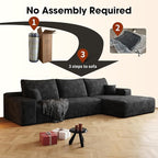 108" Sectional Couches for Living Room Modern Modular Sofa with L-Shape Couchs Upholstered Boneless Couch Deep Seat Sectional Couch with Chaise (Black, Right Facing Chaise+2Seaters)