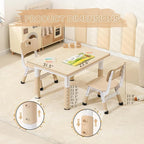 Kids Table & Chairs Set, Height Adjustable Toddler Study Table with Anti-Slip Foot Covers, Ages 2-10
