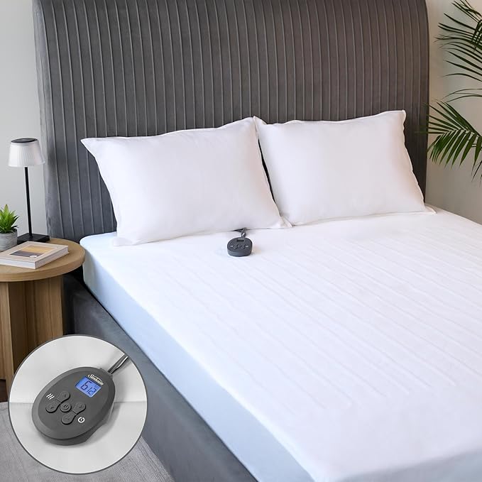 Sunbeam Electric Heated Mattress Pad Soft Cozy Fabric Fast Heating 12 Heat Settings 12-Hour Auto Shut-Off Deep Pocket Skirt Machine Washable Twin 75" x 39"