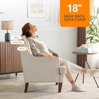 VINGLI Mid-Century Modern Accent Chair, Beige Upholstered Armchair Comfy Sofa Chair Reading Chair High Back for Living Room Bedroom Furniture Apartment