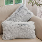 Cheer Collection Throw Pillows for Couch and Bed, Soft Shaggy Throw Pillows with Inserts Included, Cozy Long Hair Faux Fur Pillows - Set of 2-12" x 20" - Blue Ombre