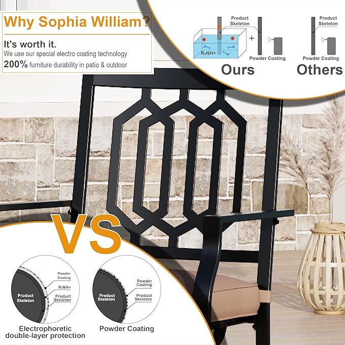 Sophia & William Outdoor Metal Swivel Chairs Set of 4 Patio Dining Rocker Chair with Cushion Furniture Set for Garden Backyard Bistro, 300 lbs