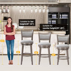 PrimeZone Swivel Bar Stools Set of 4, 30 Inch Bar Height Barstools, High Back Bar Stool with Solid Wood Legs & Wrap-Around Footrest, Counter Stools for Kitchen Island, Pub & Cafe, Grey