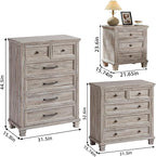 Farmhouse Bedroom Dresser and Nightstand Set of 4, 6 Drawer Tall & 5 Drawers Dresser & 3 Drawer Nightstand Set with Wooden Legs, Rustic Wood Bedroom Furniture for Livingroom, Hallway, Grey