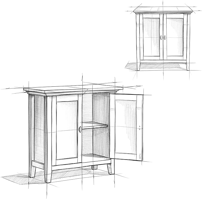 SIMPLIHOME Redmond SOLID WOOD 32 inch Wide Transitional Low Storage Cabinet in White for the Living Room, Entryway and Family Room