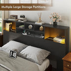 Apicizon 81" King Size Headboard Only, Black Storage Headboard with USB for King Size Bedroom, Wood Head Board with 2 LED Lights, Black Bookshelf