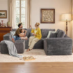 Weaxty Boneless Sectional Couch, U Shaped Modular Cloud Couches with Chaise, Plush Corduroy Memory Foam Deep Seat Floor Sofa, No Assembly Required，Gray
