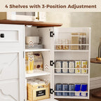 IRONCK 56” Farmhouse Sideboard Buffet Cabinet with 4 Doors and 1 Drawer, Buffet Table with Hidden Removable Drawers, 4 Adjustable Shelves, Dining Room Storage Cabinet for Kitchen or Living Room, White