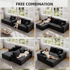 110" Boneless Cloud Sectional Couch for Living Room, Compressed Modular L-Shaped Sofa with Deep Seat, Frameless Corduroy Couch in Boxes, No Assembly Required 3-Seater (Left-Facing Chaise, Black)