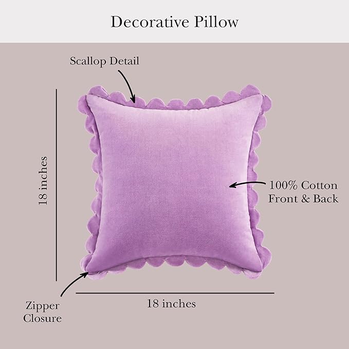 kate spade new york Scallop Edge Decorative Pillow for Bed or Sofa, Cotton Cover Throw Pillow, 18 x 18, Sea Thistle