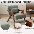 Mid-Century Modern Accent Chair with Solid Wood Frame，Upholstered Chenille Living Room Arm Chairs with Pillow for Bedroom, Living Room, Balcony, Reading Room, Green