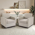Pia Ricco Plush Swivel Barrel Chair Set of 2 - Mid-Century Modern Accent Armchairs in Soft Chenille for Living Room & Cozy Reading Nook, Sand