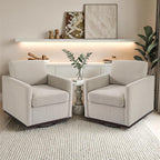 Pia Ricco Plush Swivel Barrel Chair Set of 2 - Mid-Century Modern Accent Armchairs in Soft Chenille for Living Room & Cozy Reading Nook, Sand