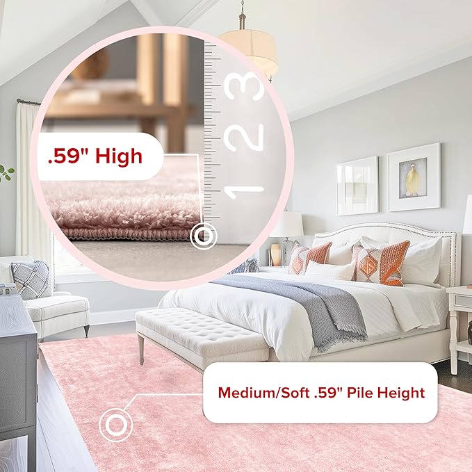 nuLOOM 4' Square Cozy Plush Area Rug, Machine Washable, Non-Slip, Soft Fluffy Shag Carpet for Living Room Bedroom Kids Room Nursery Home Decor, Loni Pink
