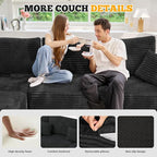 113" Modular Sectional Sofa, Convertible L-Shaped Cloud Couches for Living Room with Ottoman, 4 Seater Corduroy Boneless Couch Sofas Set, No Assembly Required, Black 1 PCS