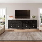 Black Dresser for Bedroom, Farmhouse 7 Drawer Double Dresser with Vintage Antique Handles, Modern Dressers and Chest of Drawers for Bedroom