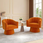 Swivel Accent Chair Set of 2, Upholstered Velvet 360° Swivel Barrel Chair for Living Room Overstuffed Bouncle Reading Chair Round Armchair for Bedroom,Vanity,Office (Orange)