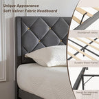 Full Size Platform Bed Frame with Velvet Upholstered Headboard and Sturdy Wooden Slats Support,Mattress Foundation，Easy Assembly, No Box Spring Needed,Slip Resistant (Grey, Full)